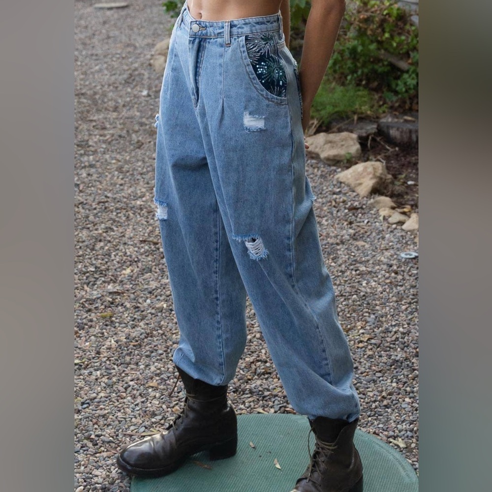 POL Starburst sequined pocket denim jeans Large High Rise
